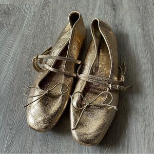 ZARA Gold Strappy Flats